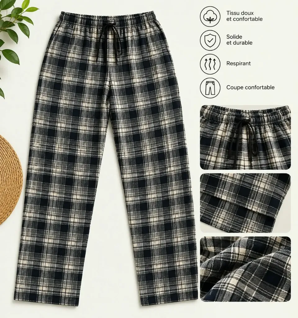 REHLA - Pantalon Pyjama Homme à Carreaux - Navy bleu (S)