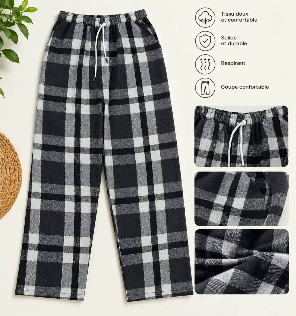REHLA - Pantalon Pyjama Homme à Carreaux - gris